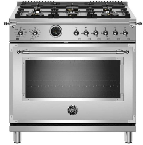 HERT366DFSXT Bertazzoni 36" Heritage Series Dual Fuel Range with 6 Brass Burners and Self Clean Over - Stainless Steel