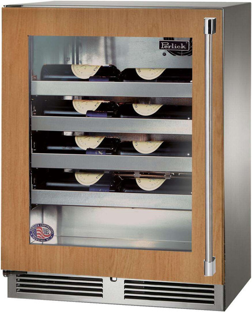 HH24WS44L Perlick 24" Signature Series Shallow Depth Undercounter Wine Reserve with Custom Panel Glass Door - Left Hinge