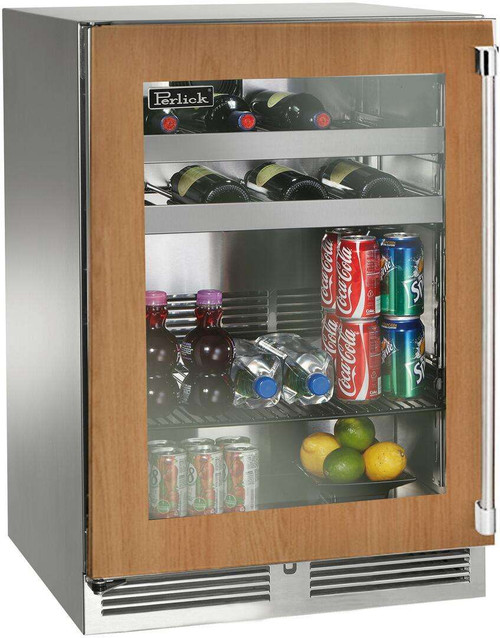 HP24BS44L Perlick 24" Signature Series Undercounter Beverage Center with Custom Panel Glass Door - Left Hinge