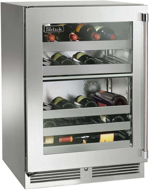 HP24DS43L Perlick 24" Signature Series Dual Zone Undercounter Wine Reserve with Stainless Steel Glass Door - Left Hinge