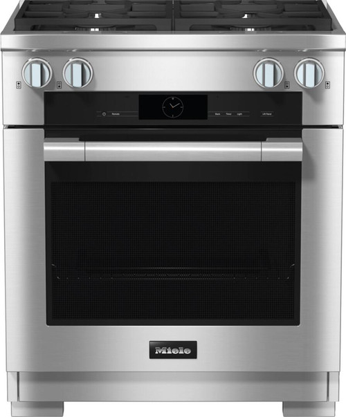 HR19243DF Miele 30" Dual Fuel Range with 4 Burners and M-Touch Display - Natural Gas - Clean Touch Steel