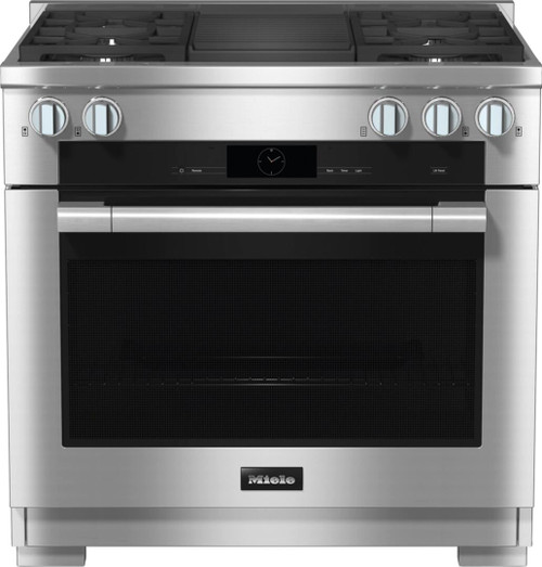 HR19353DFGR Miele 36" Dual Fuel Range with 4 Burners and Grill - Natural Gas - Clean Touch Steel