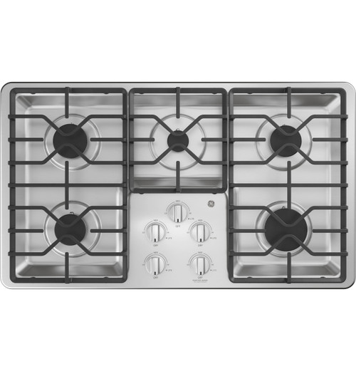 JGP3036SLSS GE 36" Built-In Deep Recessed Gas Cooktop with Sealed Cooktop Burners - Stainless Steel