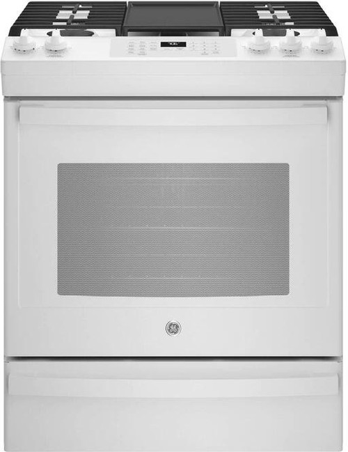 JGS760DPWW GE 30" Slide-In Front Control Convection Gas Range with No Preheat Air Fry and Self-Clean - White