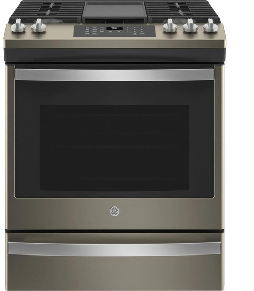 JGS760EPES GE 30" Slide-In Front Control Convection Gas Range with No Preheat Air Fry and Self-Clean - Slate