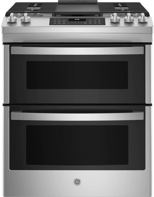 JGSS86SPSS GE 30" Slide In Gas Range with Double Oven - Stainless Steel