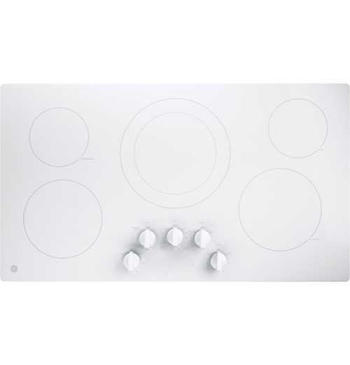 JP3036TLWW GE 36" Built-In Knob Control Electric Cooktop with 5 Radiant Elements and Hot Surface Indicator Lights - White