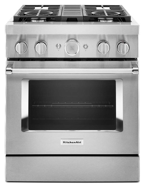 KFDC500JSS KitchenAid 30" Smart Commercial Style Dual Fuel Range with 4 Burners and EasyConvect - Stainless Steel