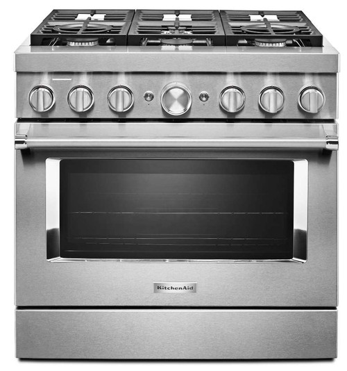 KFDC506JSS KitchenAid 36" Smart Commercial Style Dual Fuel Range with 6 Burners and EasyConvect - Stainless Steel