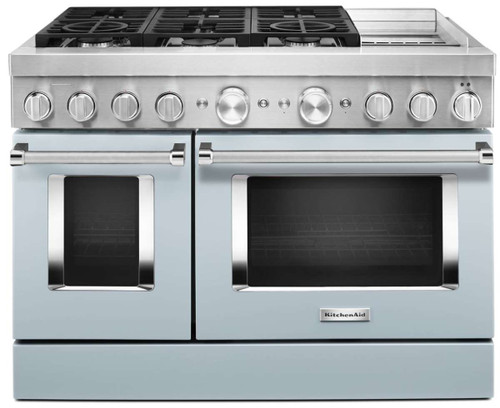 KFDC558JMB KitchenAid 48 Inch Smart Commercial-Style Dual Fuel Range with 6 Burners and Griddle - Misty Blue