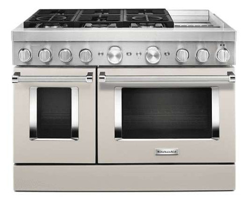 KFDC558JMH KitchenAid 48 Inch Smart Commercial-Style Dual Fuel Range with 6 Burners and Griddle - Milkshake