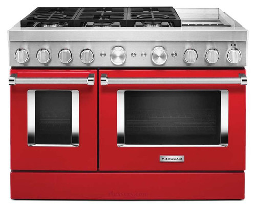 KFDC558JPA KitchenAid 48 Inch Smart Commercial-Style Dual Fuel Range with 6 Burners and Griddle - Passion Red