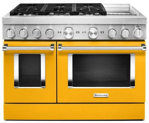 KFDC558JYP KitchenAid 48 Inch Smart Commercial-Style Dual Fuel Range with 6 Burners and Griddle - Yellow Pepper