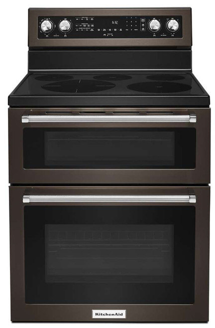 KFED500EBS KitchenAid 6.7 Cu. Ft. 30" Free Standing Double Oven Electric Range with 5 Burners and Even-Heat True Convection - Black Stainless Steel