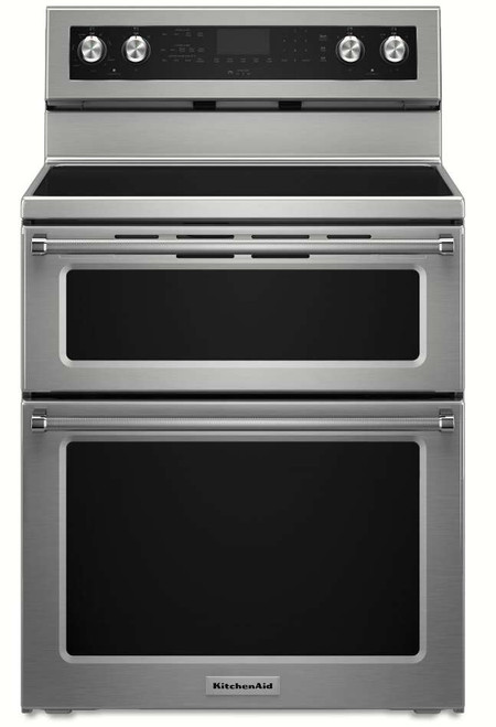 KFED500ESS KitchenAid 6.7 Cu. Ft. 30" Electric 5 Burner Double Oven Convection Range - Stainless Steel