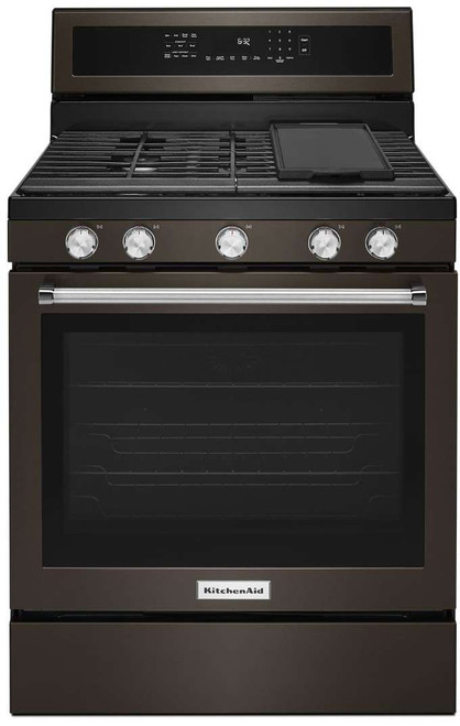 KFGG500EBS KitchenAid 5.8 Cu. Ft. 30" Gas 5 Burner Convection Range with Aqualift and Hidden Bake - Black Stainless Steel