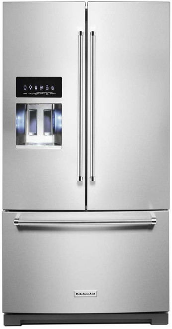KRFF577KPS KitchenAid 36" 26.8 cu ft French Door Refrigerator with Exterior Ice and Water - Stainless Steel