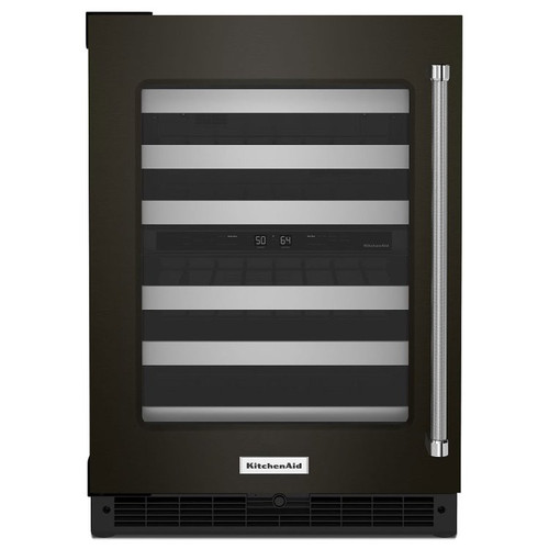 KUWL314KBS KitchenAid 24" Wine Cellar with Glass Door and Metal-Front Racks - Left Hinge - PrintShield Black Stainless Steel