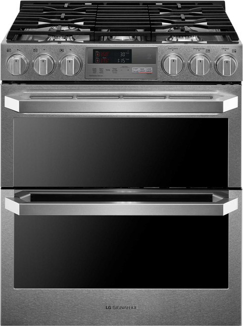 LUTD4919SN LG Signature 30" Slide in Dual Fuel Range with Dual Ovens and Speed Roast - Textured Steel Finish