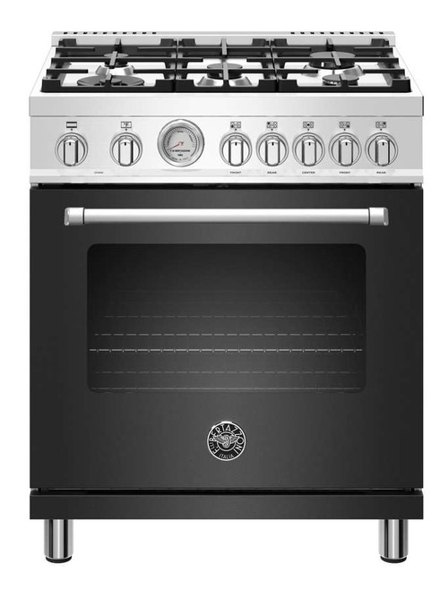 MAST305DFMNEE Bertazzoni 30" Master Series Free Standing 5 Burner Dual Fuel Range with Electric Oven - Matt Black