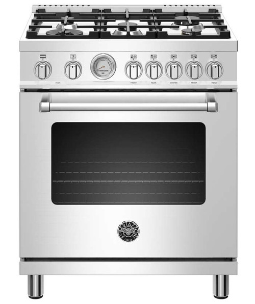 MAST305DFMXE Bertazzoni 30" Master Series Free Standing 5 Burner Dual Fuel Range with Electric Oven - Stainless Steel