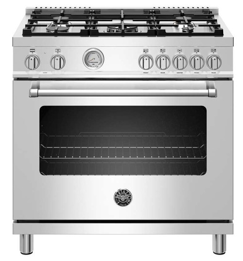 MAST365DFMXE Bertazzoni 36" Master Series Free Standing 5 Burner Dual Fuel Range with Electric Oven - Stainless Steel