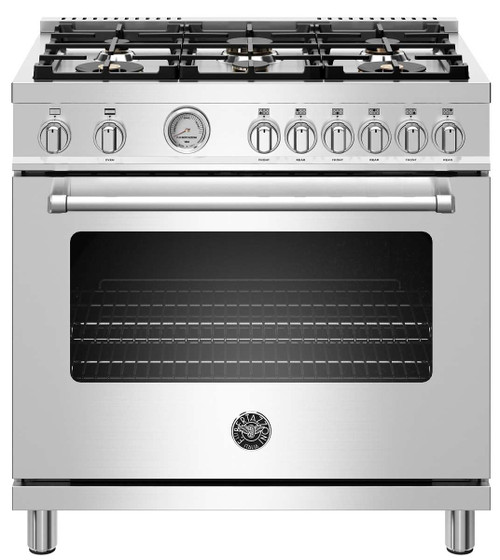 MAST366GASXT Bertazzoni 36" Master Series Free Standing 6 Burner All Gas Range with Extra Large High Power Infrared Boiler - Stainless Steel