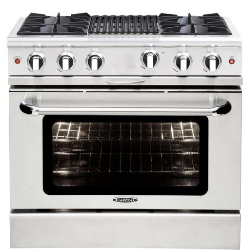 MCOR364BL Capital 36" Culinarian Series Gas Manual Clean Range with 4 Open Burners & 12" Grill - Liquid Propane - Stainless Steel