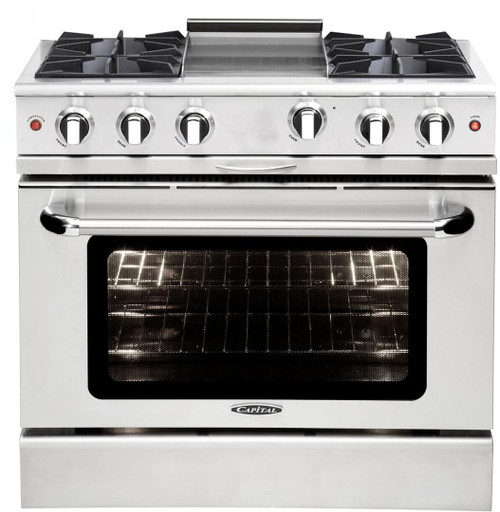 MCOR364GN Capital 36" Culinarian Series Manual Clean Range with 4 Open Burners & 12" Thermo Griddle - Natural Gas - Stainless Steel