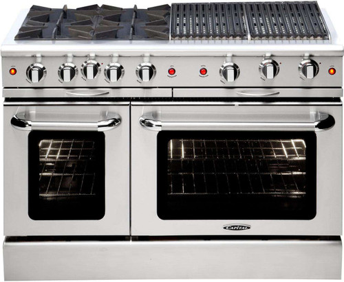 MCOR484BBL Capital 48" Culinarian Series Gas Manual Clean Range with 4 Open Burners + 24" Grill- Liquid Propane - Stainless Steel