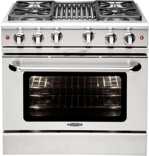 MCR364BN Capital Precision Series 36" Gas Range with 4 Power-Flo Burners & Hybrid Radiant BBQ Grill - Natural Gas - Stainless Steel