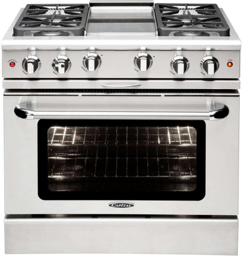 MCR364GL Capital Precision Series 36" Gas Range with 4 Power-Flo Burners & Thermo-Griddle - Liquid Propane - Stainless Steel