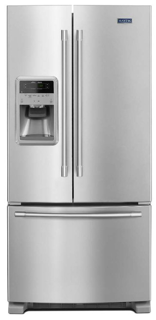 MFI2269FRZ 33" Maytag 22 cu. ft. French Door Refrigerator with 3 Adjustable Glass Shelves and External Water-Ice Dispenser - Fingerprint Resistant Stainless Steel