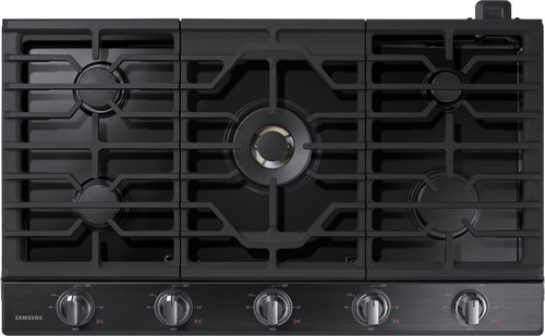 NA36N7755TG Samsung 36" Gas Cooktop with 5 Sealed Burners and Blue LED Illuminated Knobs - Fingerprint Resistant Black Stainless Steel
