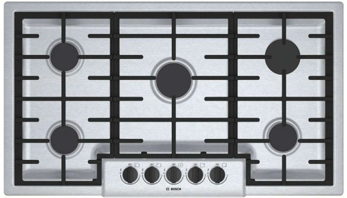 NGM5656UC Bosch 36" 500 Series 5 Burner Gas Cooktop with Continuous Grates and OptiSim Burner - Stainless Steel