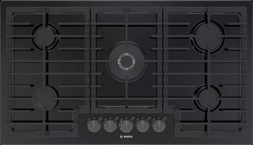 NGM8648UC Bosch 36" 800 Series Gas Cooktop with Flame Select - Black with Black Stainless Steel Knobs