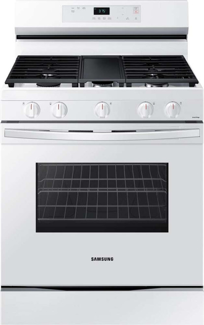 NX60A6111SW Samsung 30" Smart Gas Range with 5 Burners and Integrated Griddle - White