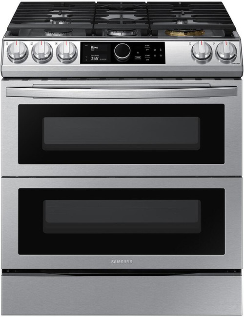 NX60T8751SS Samsung 30" Flex Duo Front Control Wifi Enabled Slide-In Gas Range with Air Fry and Smart Dial - Fingerprint Resistant Stainless Steel