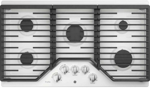 PGP7036DLWW GE Profile 36" Natural Gas Cooktop with Precise Simmer Burner and Sealed Cooktop Burner - White