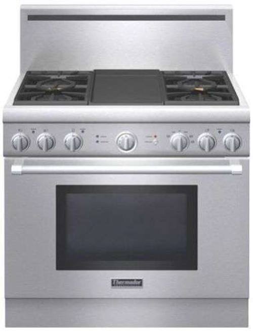 PRD364GDHU Thermador 36" Pro Harmony Dual Fuel Pro Style Range with 4 Burners and Electric Griddle - Stainless Steel