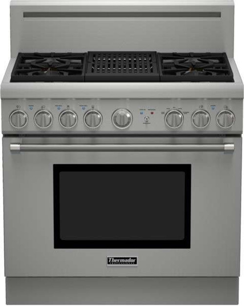 PRG364NLH Thermador 36 inch Professional Series Pro Harmony Standard Depth All Gas Range with (4) Burners & Grill - Stainless Steel