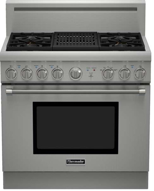 PRL364NLH Thermador 36" Professional Series Pro Grand Commercial Depth Liquid Propane Range with (4) Burners & Grill - Stainless Steel