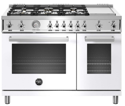 PROF486GGASBIT Bertazzoni 48" Professional Series Free Standing 6 Burner Double Oven All Gas Range with Griddle - White