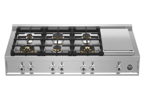 PROF486GRTBXT Bertazzoni Professional Series 48" Gas Rangetop 6 Brass Burners and Griddle - Stainless Steel