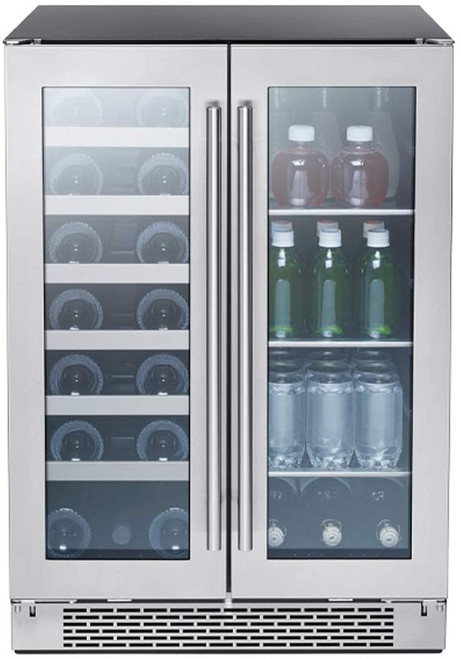 PRWB24C32BG Zephyr 24" Presrv Dual Zone French Door Wine and Beverage Cooler - Stainless Steel