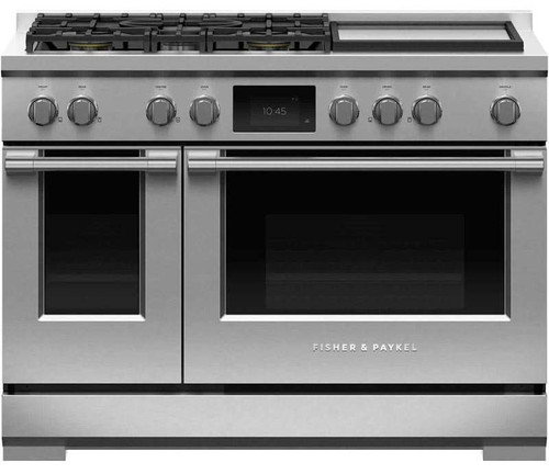 RDV3485GDN Fisher & Paykel 48" Series 9 Professional 5 Burner Dual Fuel Range with True Convection Oven and Griddle - Natural Gas - Stainless Steel