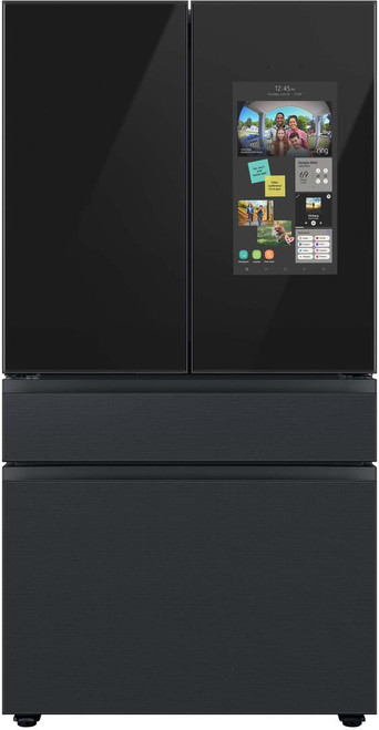 RF29BB89008MAA Samsung 36" Bespoke 4-Door French Door Refrigerator - with Top Left and Family Hub Panel in Charcoal Glass - and Matte Black Steel Middle and Bottom Panels