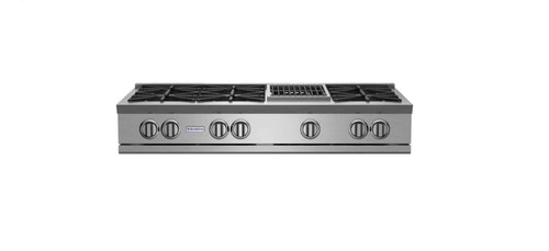 RGTNB486CBV2 BlueStar 48" Natural Gas Rangetop - 6 Burners with 12" Charbroiler - Stainless Steel