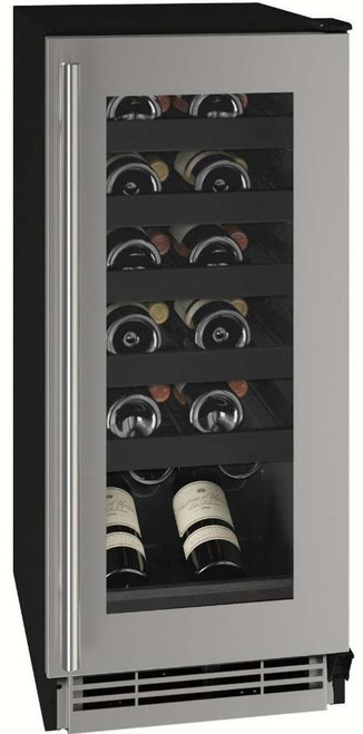 UHWC115SG01A U-Line 15" 1 Class Series Single Zone Wine Cooler with Stainless Steel Frame and 24lb Bottle Capacity - Reversible Hinge - Stainless Steel
