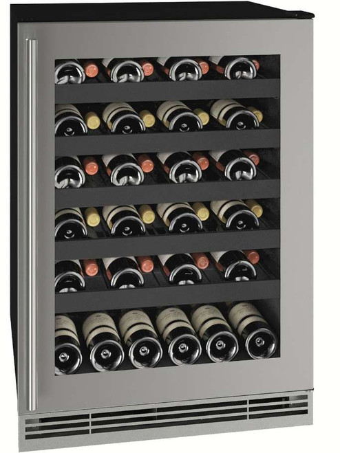 UHWC124SG01A U-Line 24" 1 Class Series Single Zone Wine Cooler with Stainless Steel Frame and 48lb Bottle Capacity - Reversible Hinge - Stainless Steel